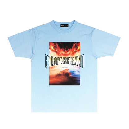 Purple Burning Cloud Graphic T-Shirt Short Sleeve Casual Streetwear Tee PUR056