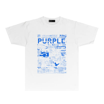 Purple Newspaper Print Graphic T-Shirt Short Sleeve Casual Streetwear Tee PUR058