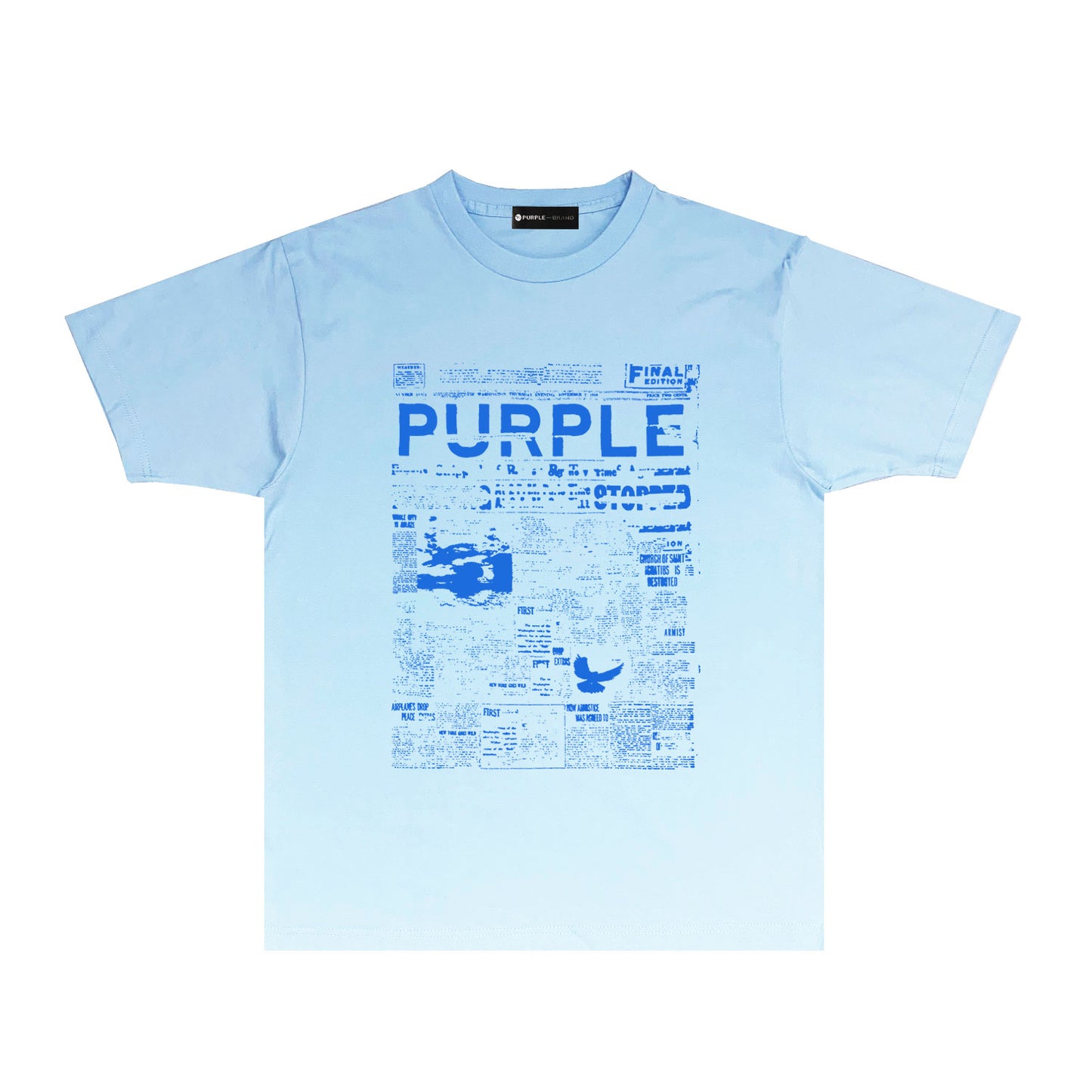 Purple Newspaper Print Graphic T-Shirt Short Sleeve Casual Streetwear Tee PUR058