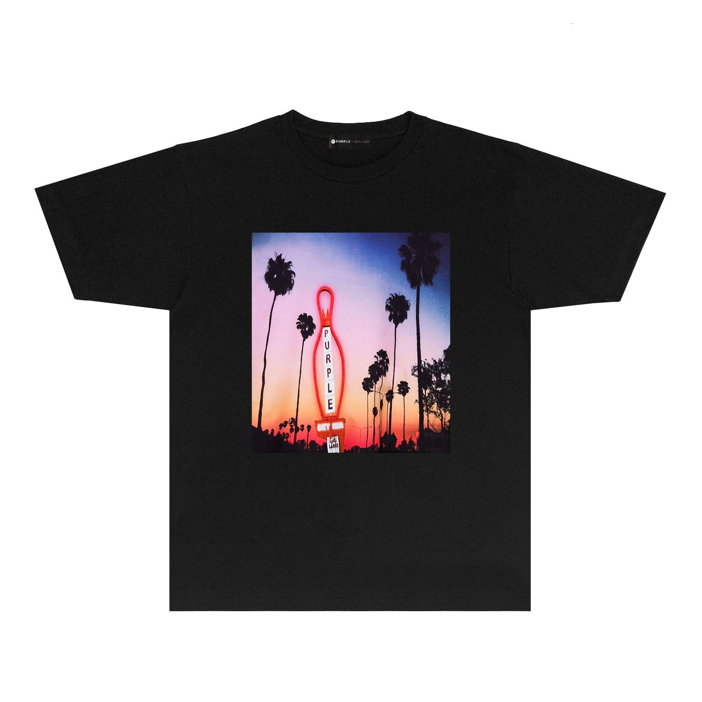 Purple Palm Tree Sunset Graphic T-Shirt Short Sleeve Casual Streetwear Tee PUR062
