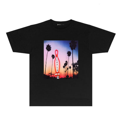Purple Palm Tree Sunset Graphic T-Shirt Short Sleeve Casual Streetwear Tee PUR062