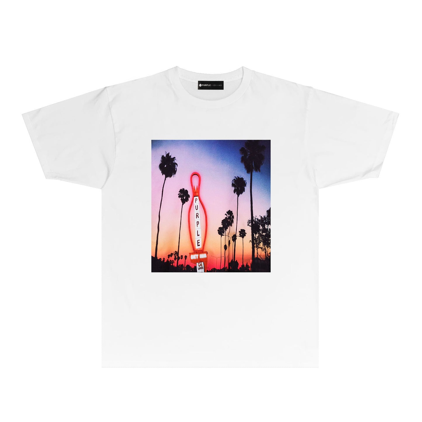 Purple Palm Tree Sunset Graphic T-Shirt Short Sleeve Casual Streetwear Tee PUR062