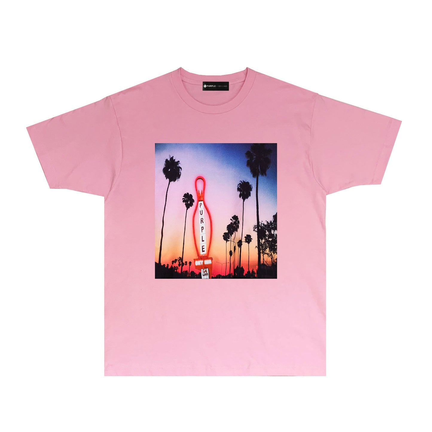 Purple Palm Tree Sunset Graphic T-Shirt Short Sleeve Casual Streetwear Tee PUR062