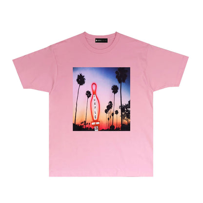 Purple Palm Tree Sunset Graphic T-Shirt Short Sleeve Casual Streetwear Tee PUR062