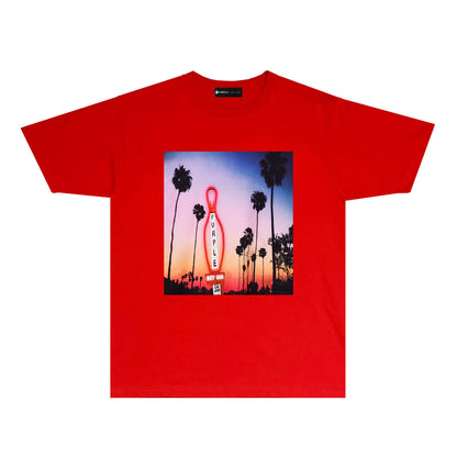 Purple Palm Tree Sunset Graphic T-Shirt Short Sleeve Casual Streetwear Tee PUR062