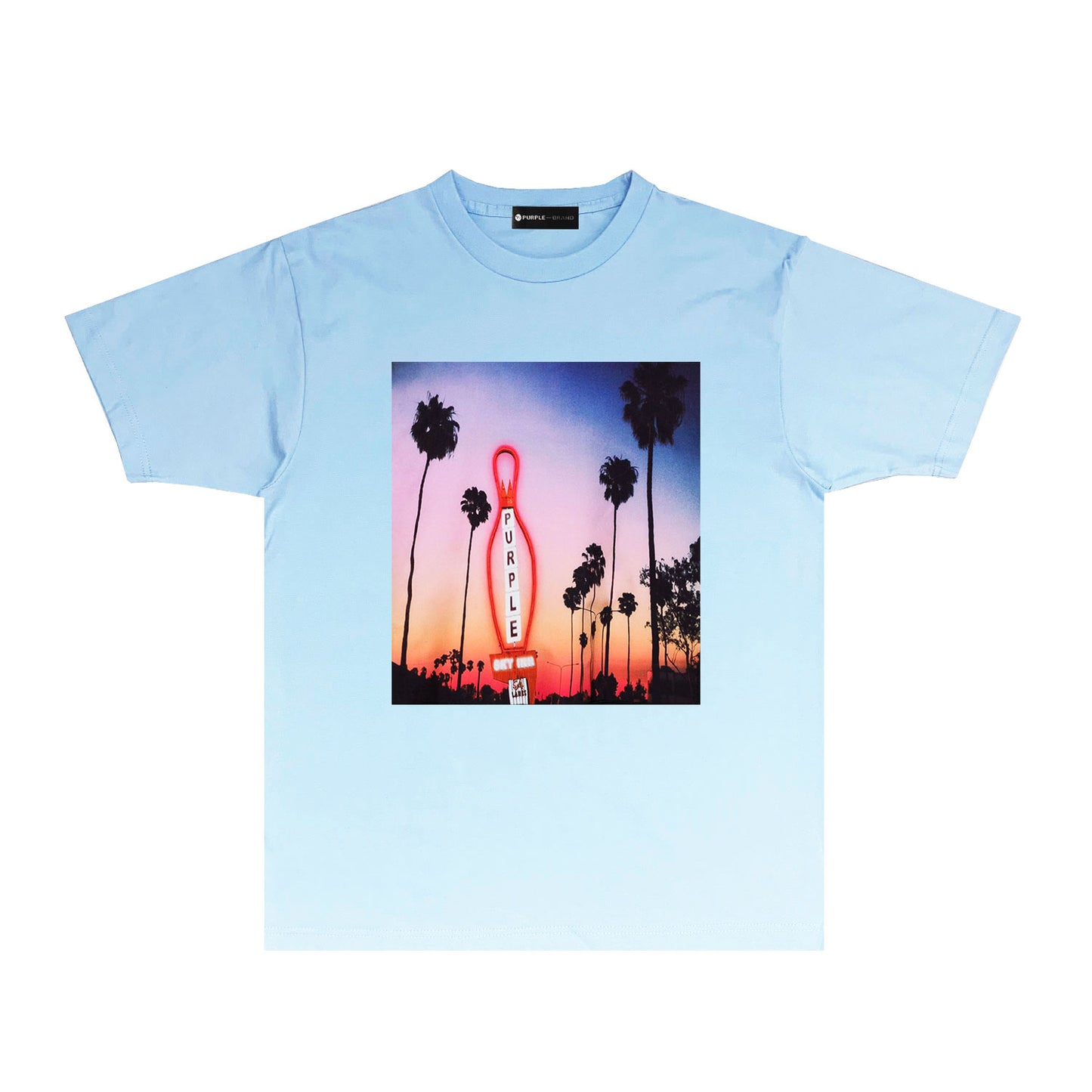 Purple Palm Tree Sunset Graphic T-Shirt Short Sleeve Casual Streetwear Tee PUR062