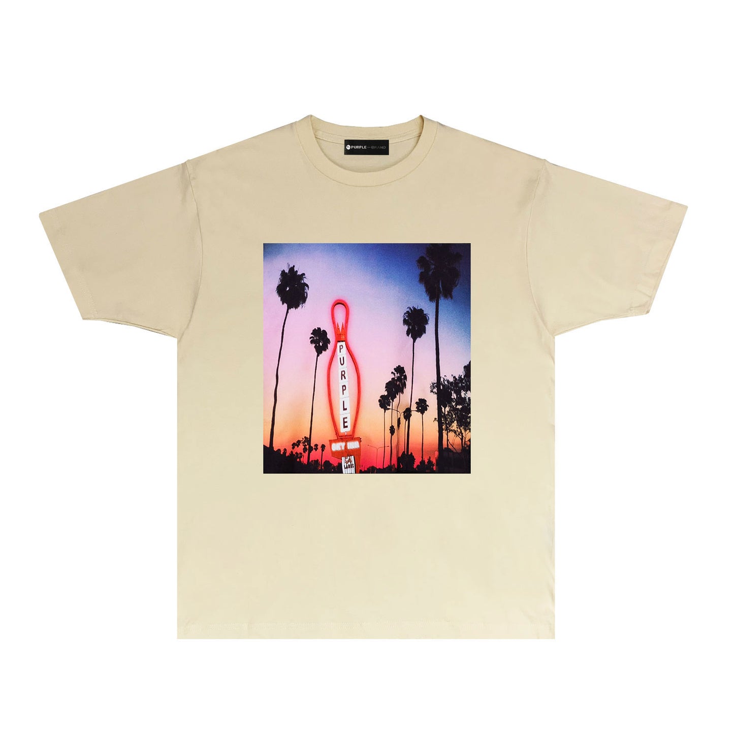 Purple Palm Tree Sunset Graphic T-Shirt Short Sleeve Casual Streetwear Tee PUR062