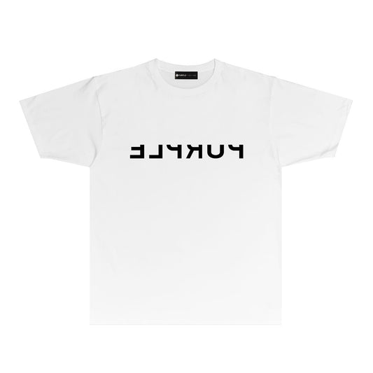Purple Reversed Letter Graphic T-Shirt Short Sleeve Casual Streetwear Tee PUR064