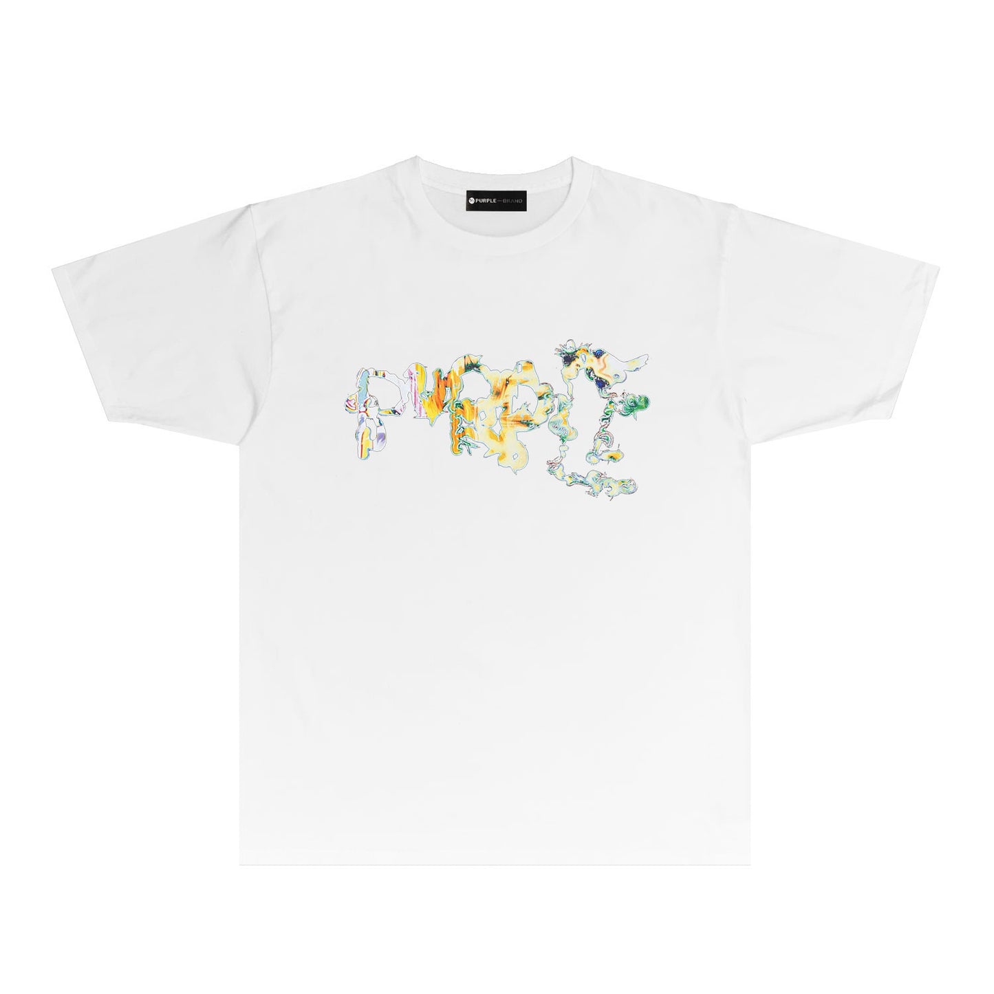 Purple Colorful Abstract Letter Graphic T-Shirt Short Sleeve Casual Streetwear Tee PUR066