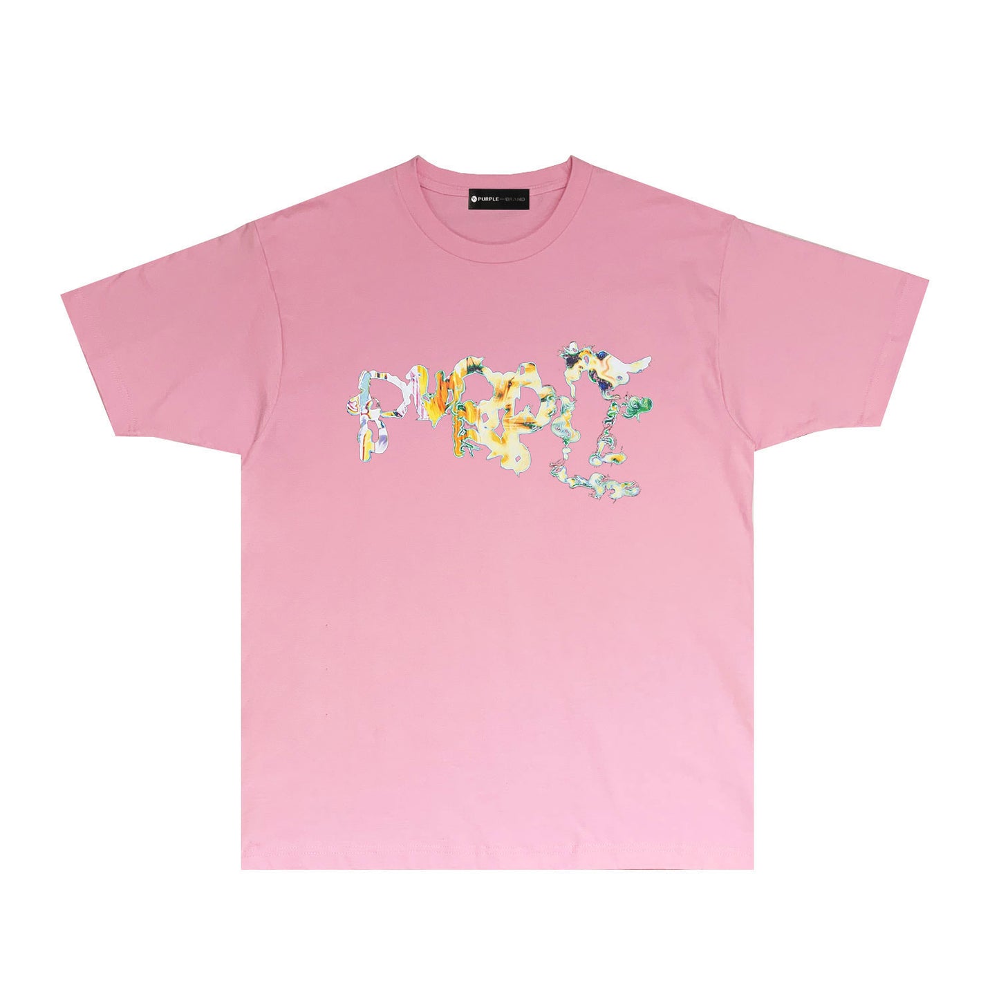 Purple Colorful Abstract Letter Graphic T-Shirt Short Sleeve Casual Streetwear Tee PUR066
