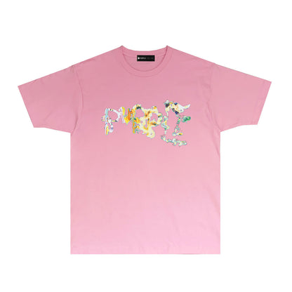 Purple Colorful Abstract Letter Graphic T-Shirt Short Sleeve Casual Streetwear Tee PUR066