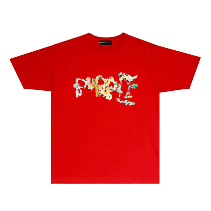 Purple Colorful Abstract Letter Graphic T-Shirt Short Sleeve Casual Streetwear Tee PUR066