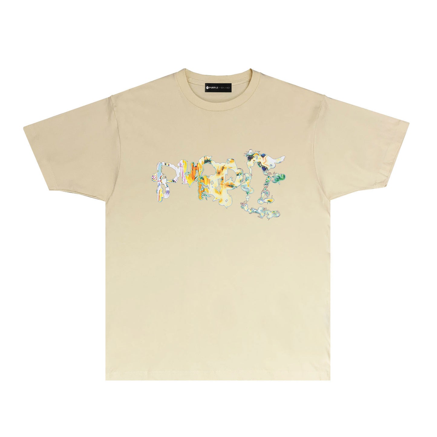 Purple Colorful Abstract Letter Graphic T-Shirt Short Sleeve Casual Streetwear Tee PUR066