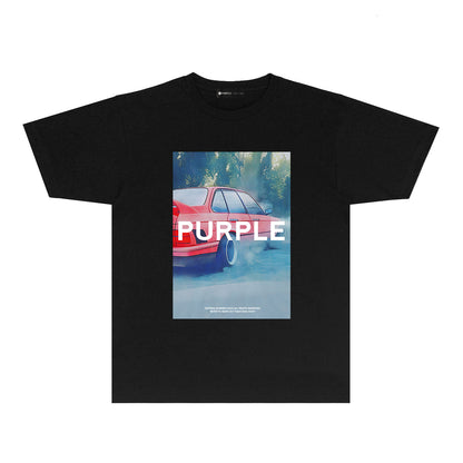 Purple Foggy Car Graphic T-Shirt Short Sleeve Casual Streetwear Tee PUR067