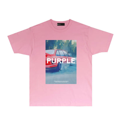 Purple Foggy Car Graphic T-Shirt Short Sleeve Casual Streetwear Tee PUR067