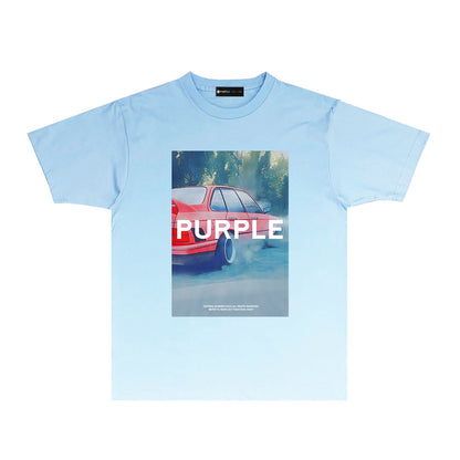 Purple Foggy Car Graphic T-Shirt Short Sleeve Casual Streetwear Tee PUR067