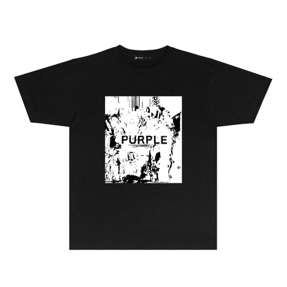 Purple Black White Negative Graphic T-Shirt Short Sleeve Casual Streetwear Tee PUR069