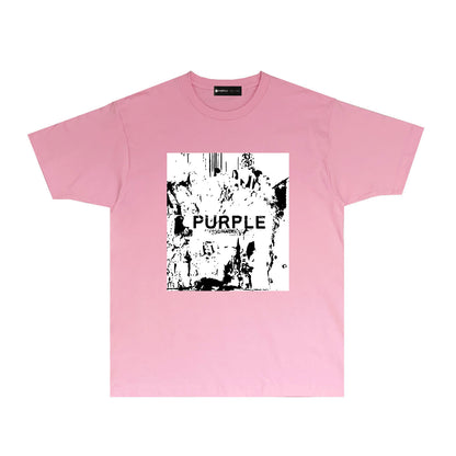 Purple Black White Negative Graphic T-Shirt Short Sleeve Casual Streetwear Tee PUR069