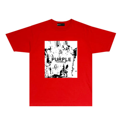 Purple Black White Negative Graphic T-Shirt Short Sleeve Casual Streetwear Tee PUR069