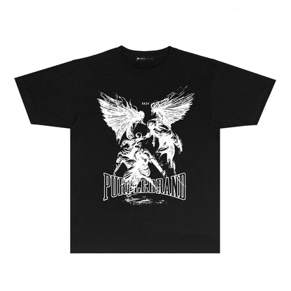 Purple Winged Ghost Graphic T-Shirt Short Sleeve Casual Streetwear Tee PUR072