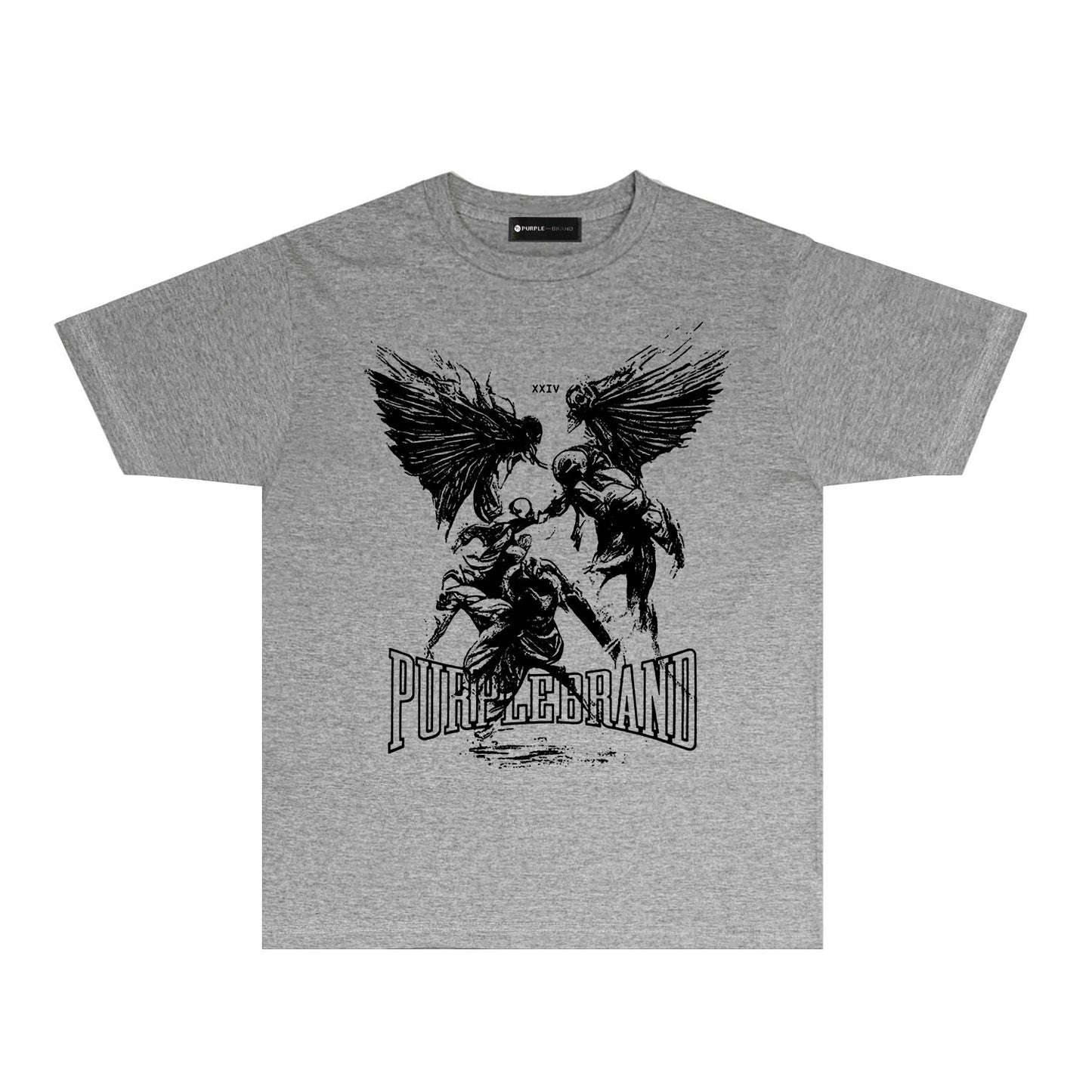 Purple Winged Ghost Graphic T-Shirt Short Sleeve Casual Streetwear Tee PUR072