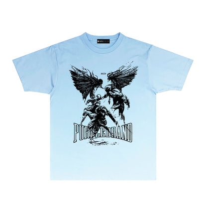 Purple Winged Ghost Graphic T-Shirt Short Sleeve Casual Streetwear Tee PUR072