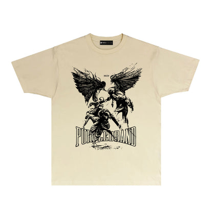 Purple Winged Ghost Graphic T-Shirt Short Sleeve Casual Streetwear Tee PUR072