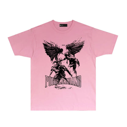 Purple Winged Ghost Graphic T-Shirt Short Sleeve Casual Streetwear Tee PUR072