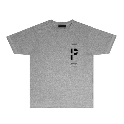 Purple Vertical Cut Letter Graphic T-Shirt Short Sleeve Casual Streetwear Tee PUR075