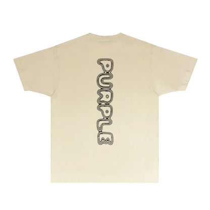 Purple Line Vertical Letter Graphic T-Shirt Short Sleeve Casual Streetwear Tee PUR076