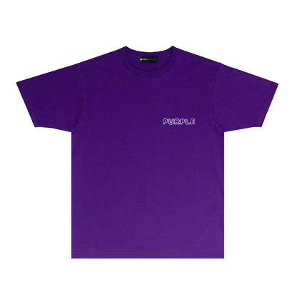 Purple Line Vertical Letter Graphic T-Shirt Short Sleeve Casual Streetwear Tee PUR076