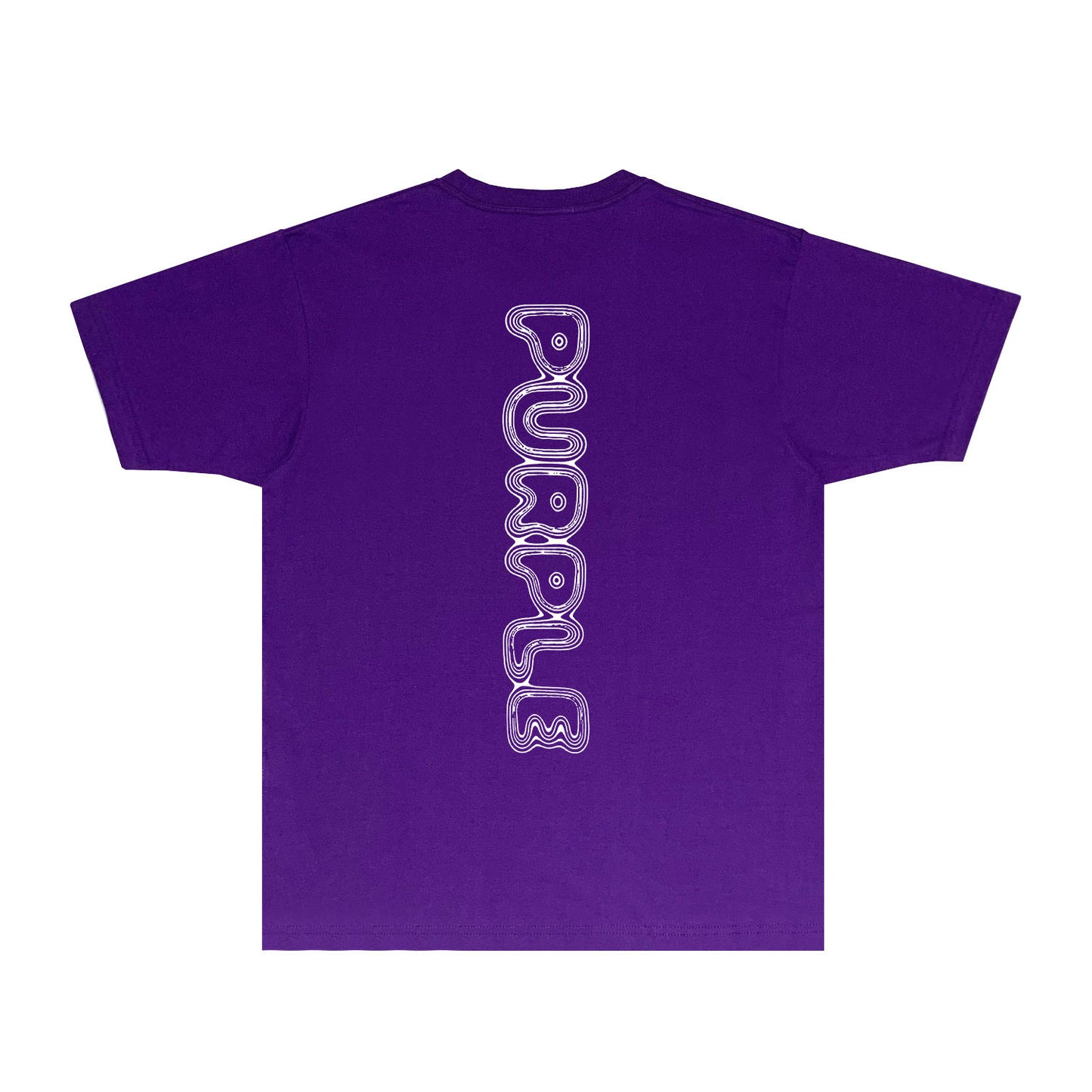 Purple Line Vertical Letter Graphic T-Shirt Short Sleeve Casual Streetwear Tee PUR076