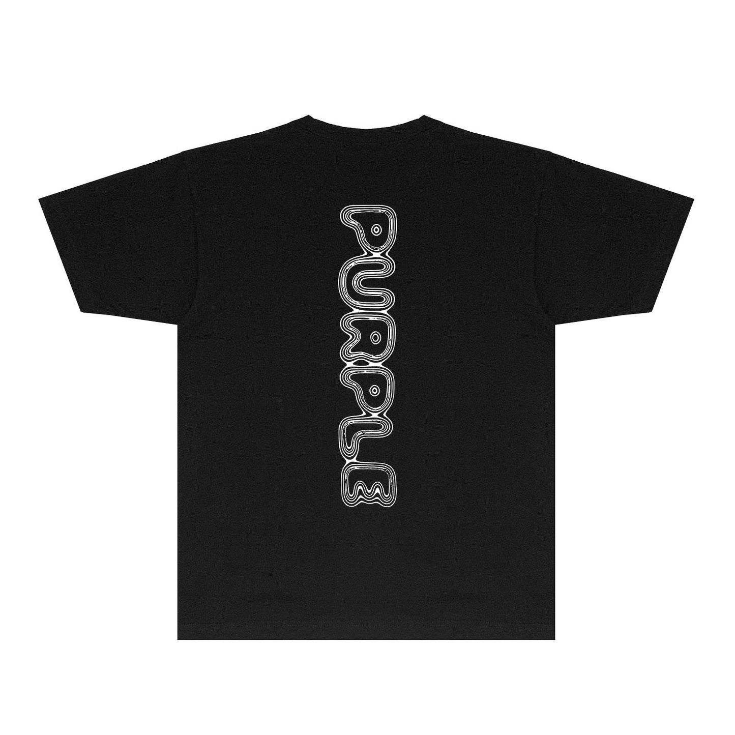 Purple Line Vertical Letter Graphic T-Shirt Short Sleeve Casual Streetwear Tee PUR076