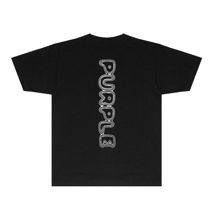 Purple Line Vertical Letter Graphic T-Shirt Short Sleeve Casual Streetwear Tee PUR076