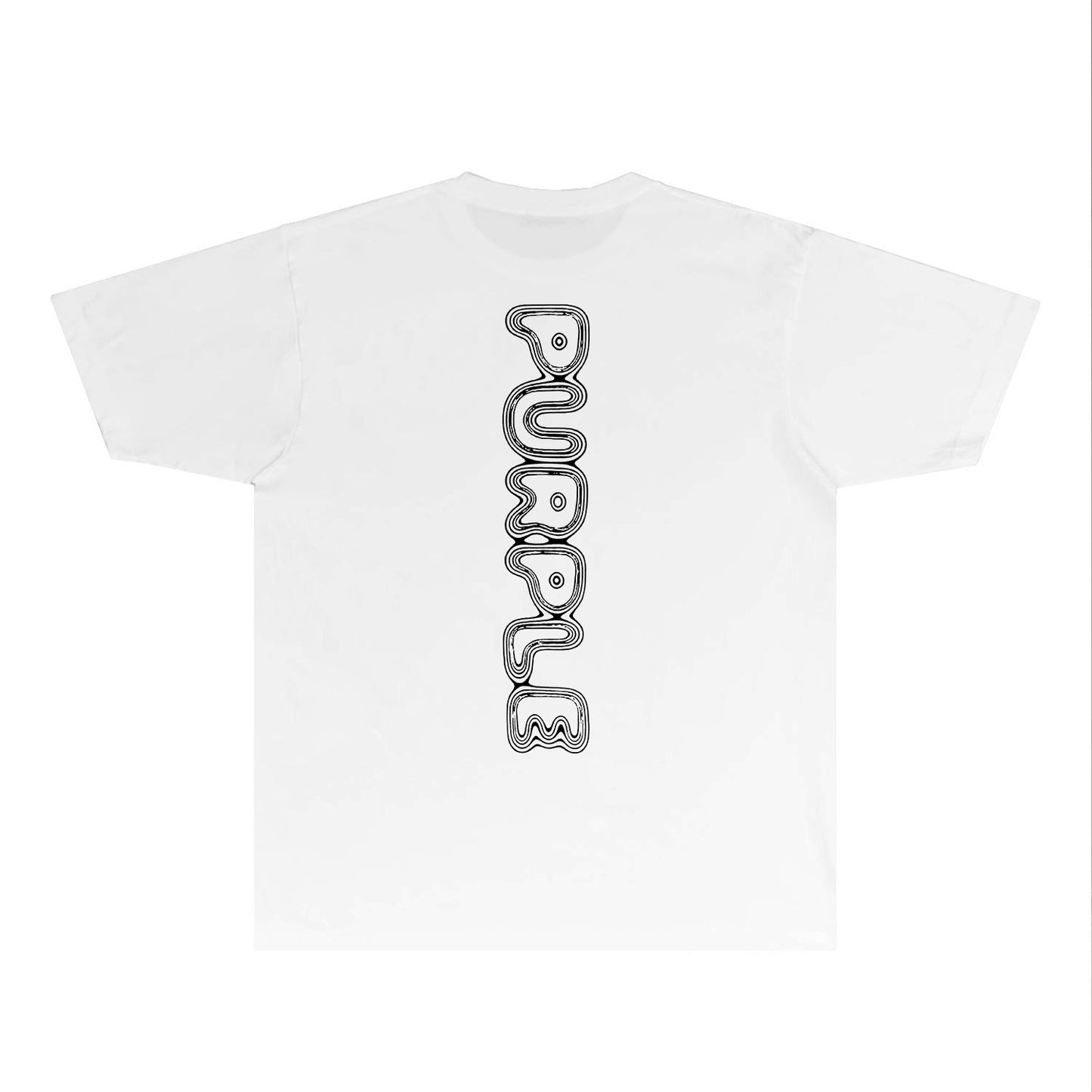 Purple Line Vertical Letter Graphic T-Shirt Short Sleeve Casual Streetwear Tee PUR076