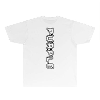 Purple Line Vertical Letter Graphic T-Shirt Short Sleeve Casual Streetwear Tee PUR076