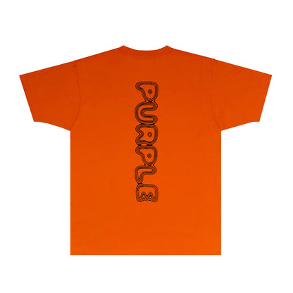 Purple Line Vertical Letter Graphic T-Shirt Short Sleeve Casual Streetwear Tee PUR076