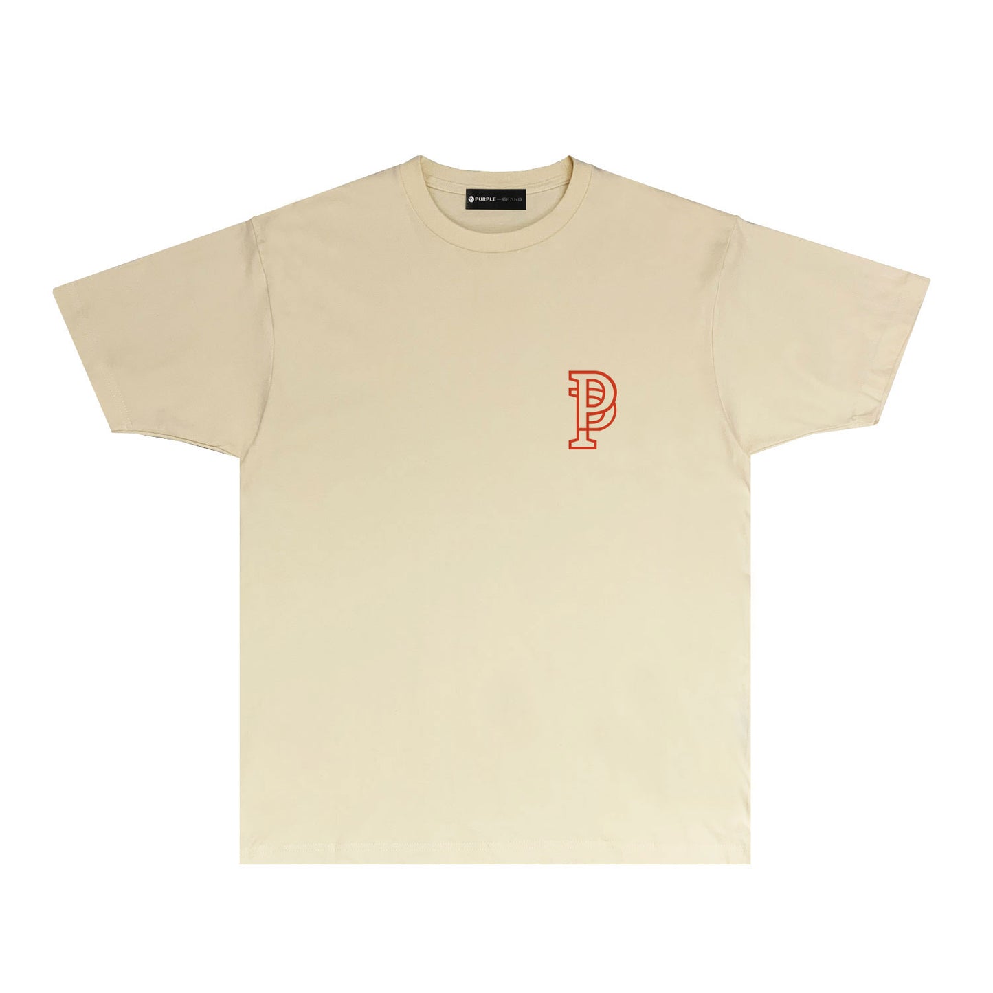 Purple Hollow P Letter Graphic T-Shirt Short Sleeve Casual Streetwear Tee PUR077