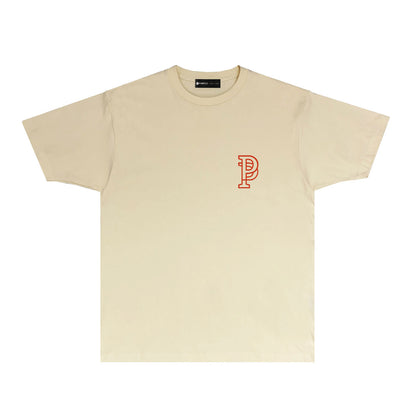 Purple Hollow P Letter Graphic T-Shirt Short Sleeve Casual Streetwear Tee PUR077