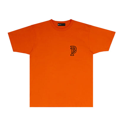 Purple Hollow P Letter Graphic T-Shirt Short Sleeve Casual Streetwear Tee PUR077