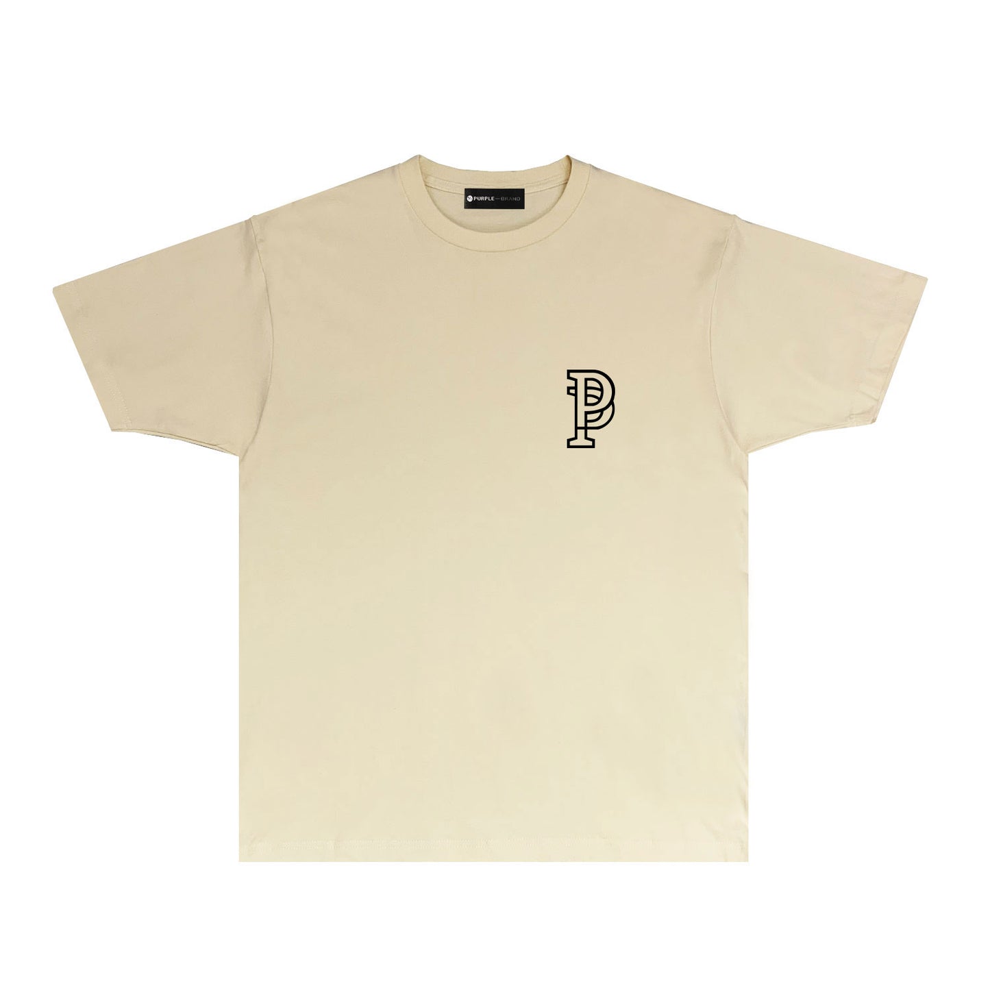 Purple Hollow P Letter Graphic T-Shirt Short Sleeve Casual Streetwear Tee PUR077
