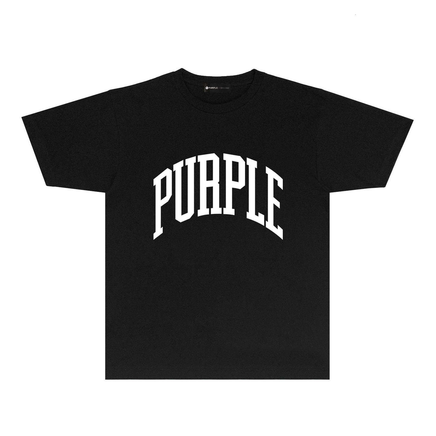 Purple Solid Color Curved Letter Graphic T-Shirt Short Sleeve Casual Streetwear Tee PUR079