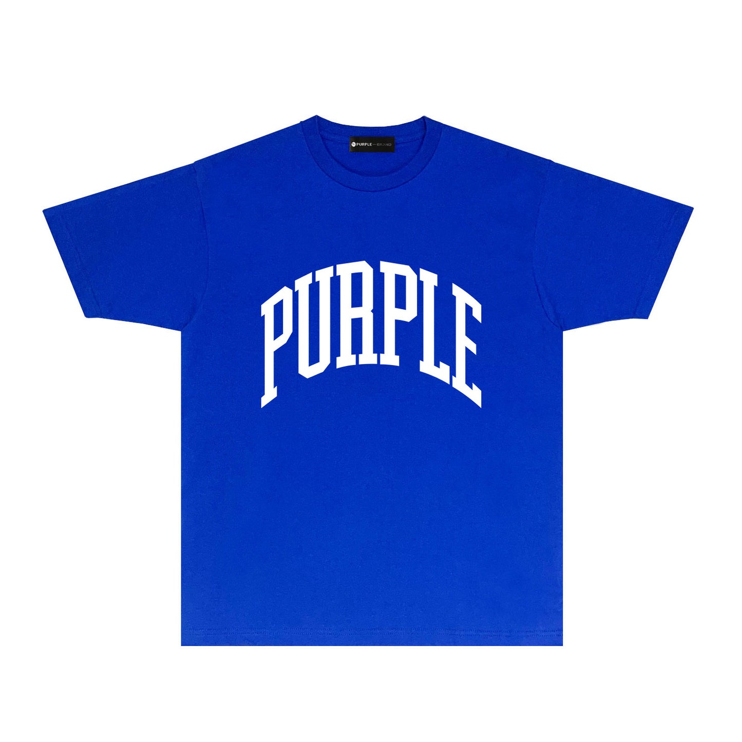 Purple Solid Color Curved Letter Graphic T-Shirt Short Sleeve Casual Streetwear Tee PUR079