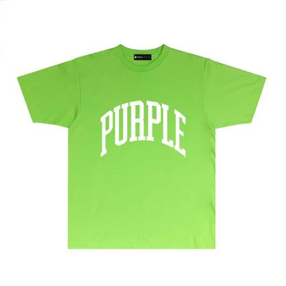 Purple Solid Color Curved Letter Graphic T-Shirt Short Sleeve Casual Streetwear Tee PUR079