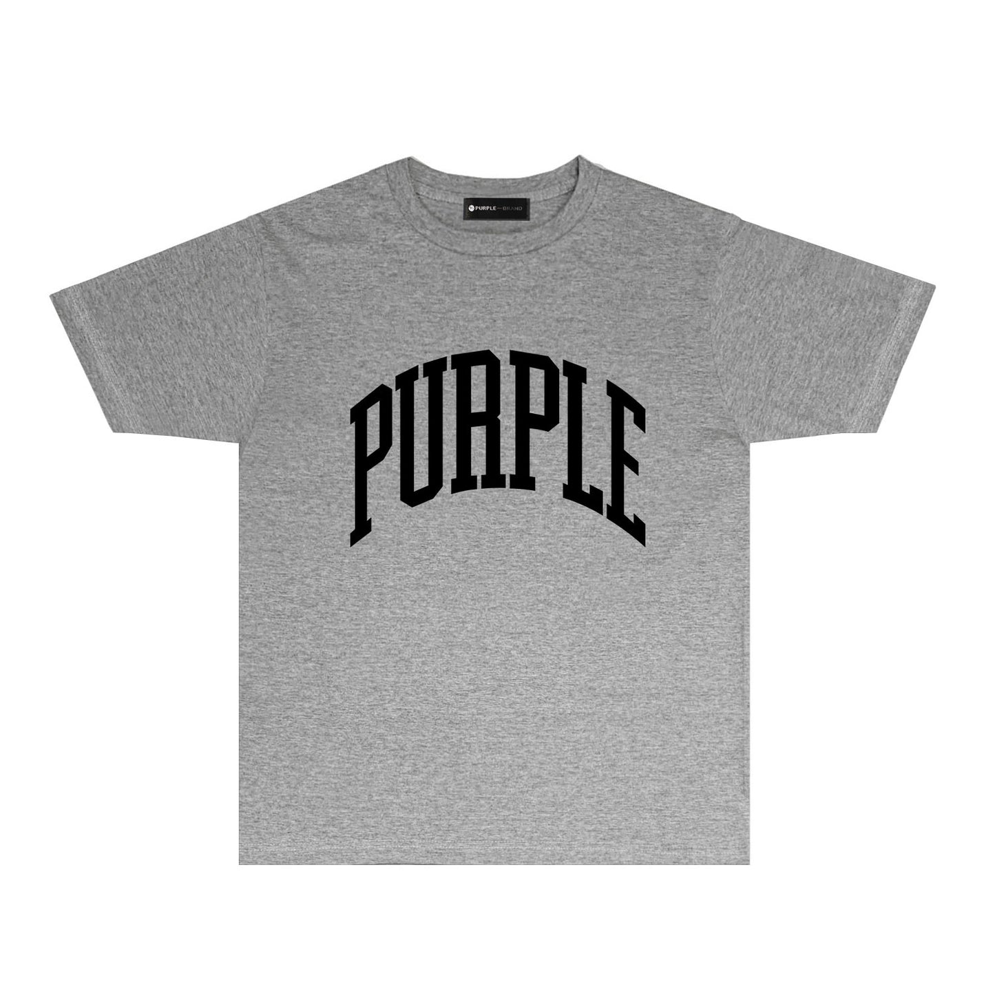 Purple Solid Color Curved Letter Graphic T-Shirt Short Sleeve Casual Streetwear Tee PUR079