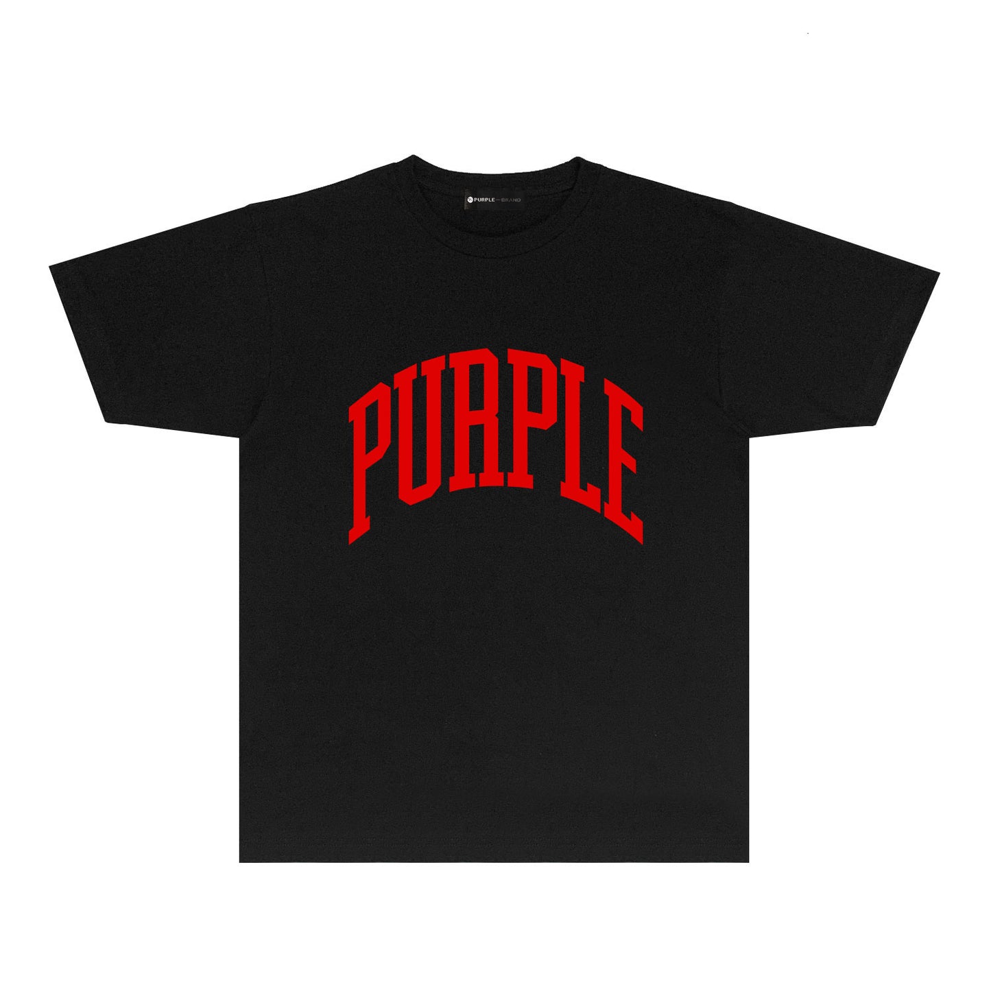 Purple Solid Color Curved Letter Graphic T-Shirt Short Sleeve Casual Streetwear Tee PUR079