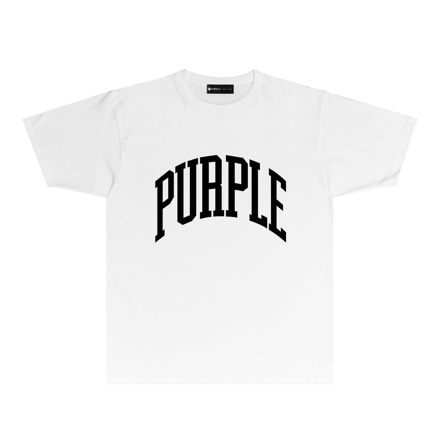 Purple Solid Color Curved Letter Graphic T-Shirt Short Sleeve Casual Streetwear Tee PUR079
