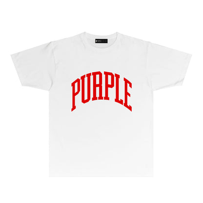 Purple Solid Color Curved Letter Graphic T-Shirt Short Sleeve Casual Streetwear Tee PUR079