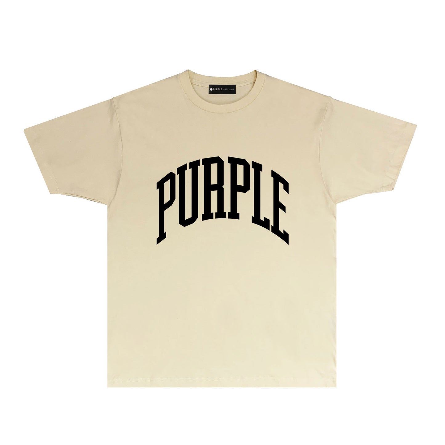 Purple Solid Color Curved Letter Graphic T-Shirt Short Sleeve Casual Streetwear Tee PUR079