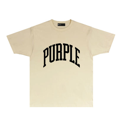 Purple Solid Color Curved Letter Graphic T-Shirt Short Sleeve Casual Streetwear Tee PUR079